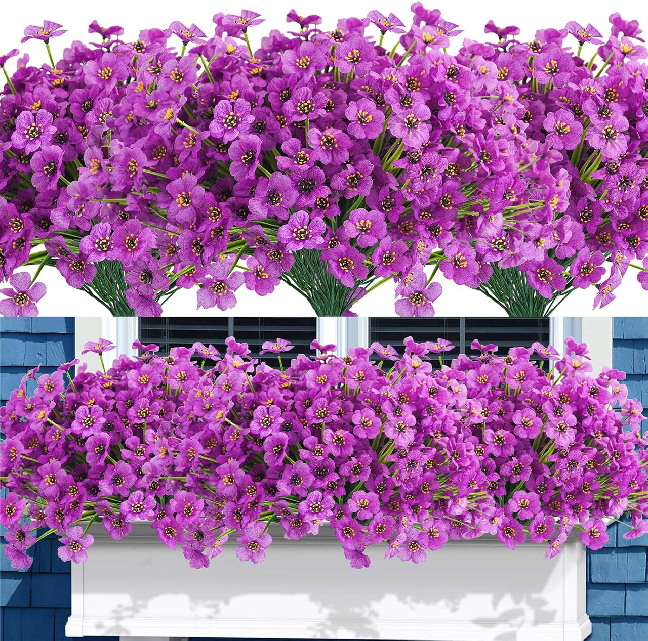72-Piece Artificial Outdoor Flower Set – UV-Resistant Faux Plants for Home, Porch, Window Box, and Spring/Summer Decor (Purple)